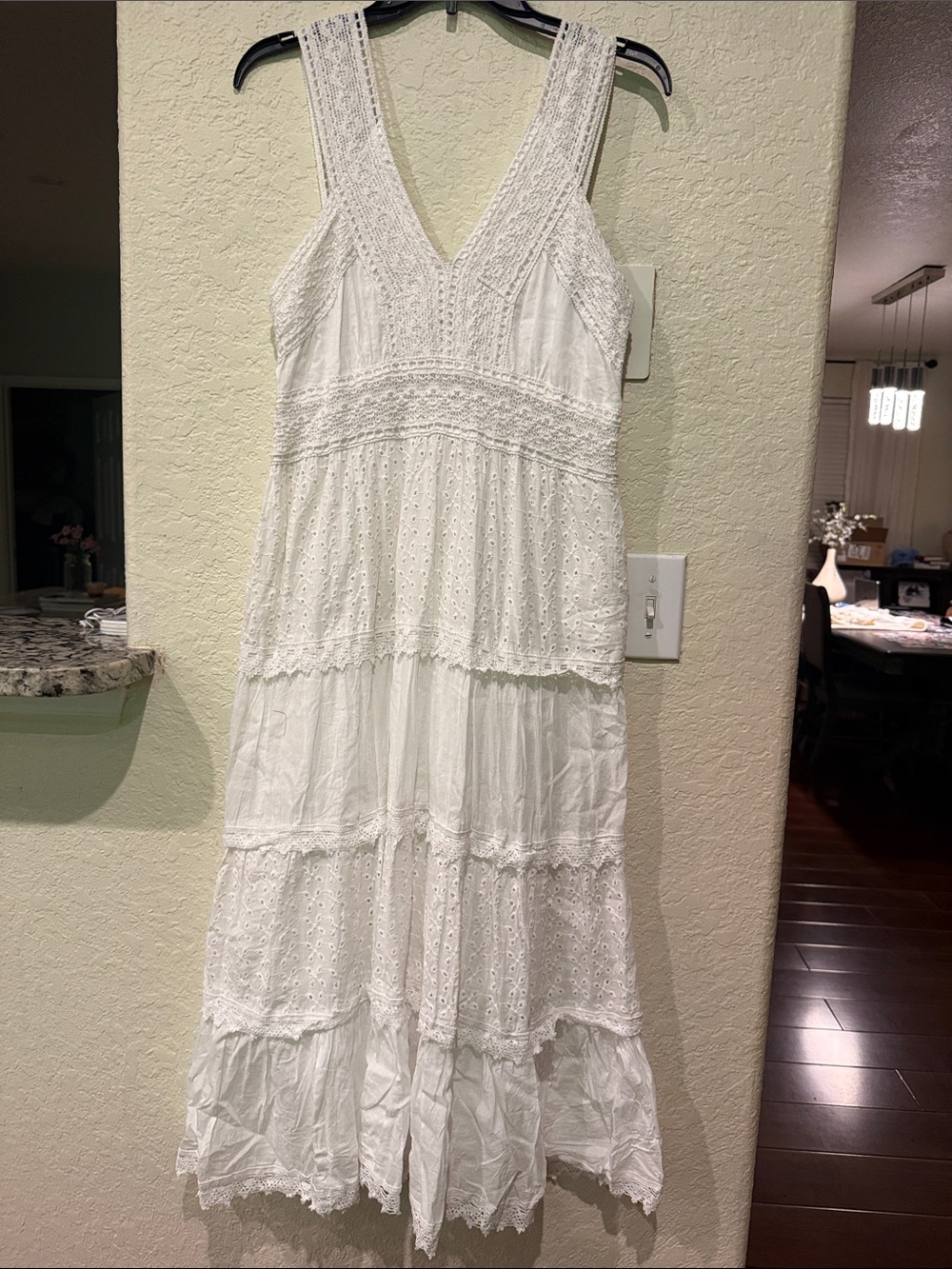 Ashley Taylor White Eyelet Lace Tiered Maxi Dress